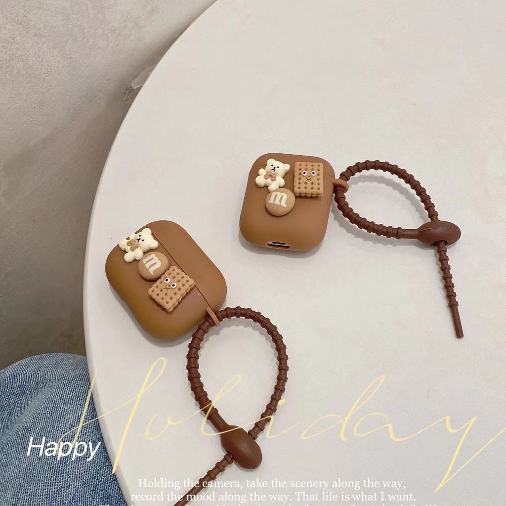 Vỏ bảo vệ hộp sạc tai nghe airpod 1/2 pro bằng silicon mềm hình gấu bánh quy dễ thương