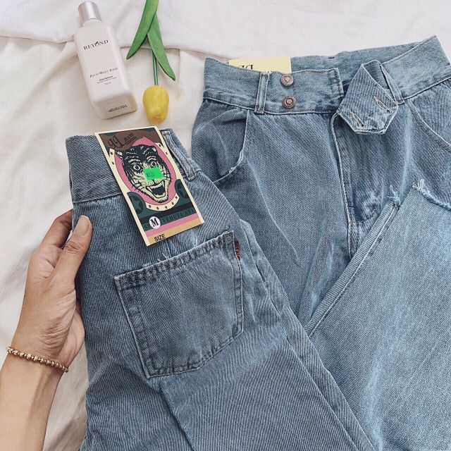Quần slim baggy jeans hai nút đôi đai dày lưng cao ulzzang kèm ảnh thật | BigBuy360 - bigbuy360.vn