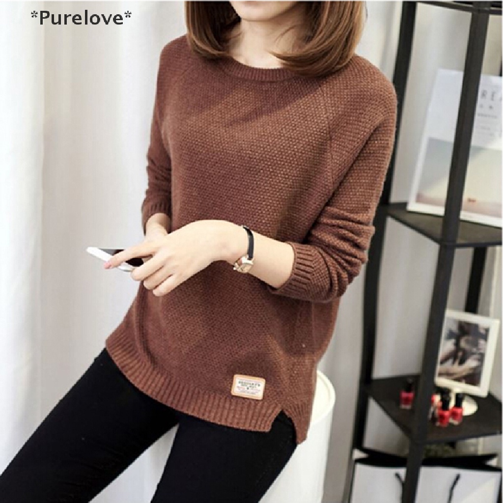 Áo Sweater Dệt Kim Dài Tay Dáng Rộng Trơn Màu Xinh Xắn Theo Phong Cách Hàn Quốc Dành Cho Nữ