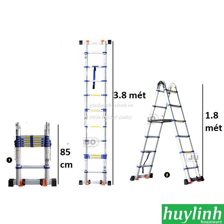 Thang nhôm rút đôi chữ A Jumbo A190B - 3.8 mét