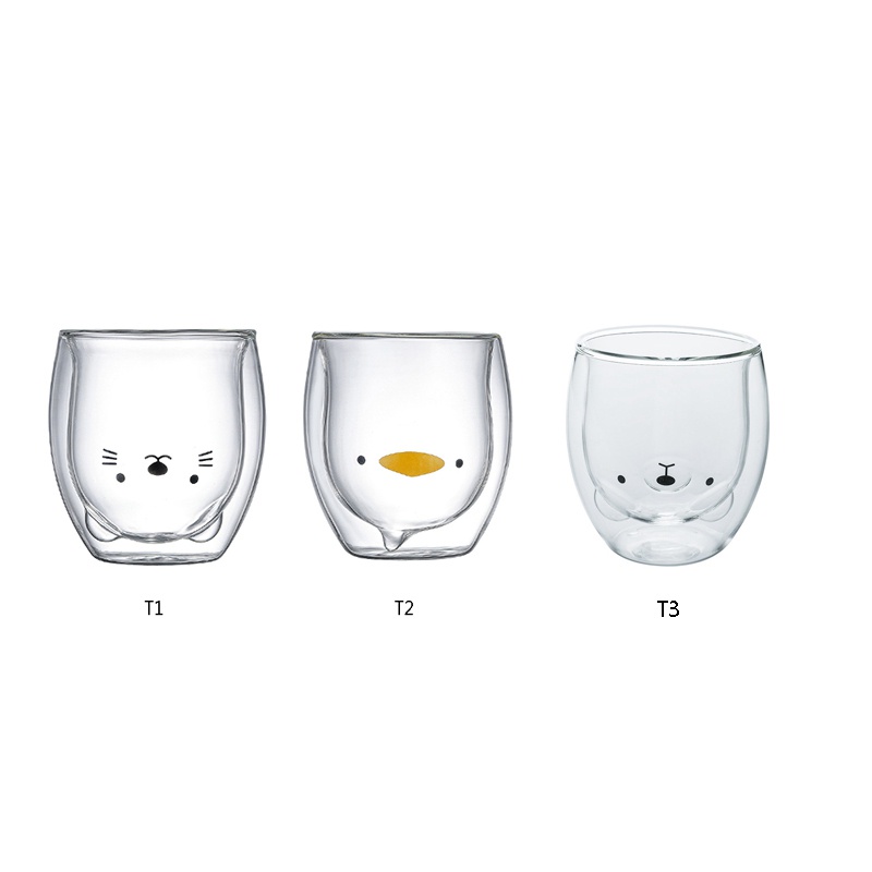 Cốc Thủy Tinh Trong Suốt Hai Lớp Cách Nhiệt Hình Móng Vuốt Mèo Gấu Trúc Dễ Thương Sáng Tạo Dành Cho Học Sinh / Sinh Nhật