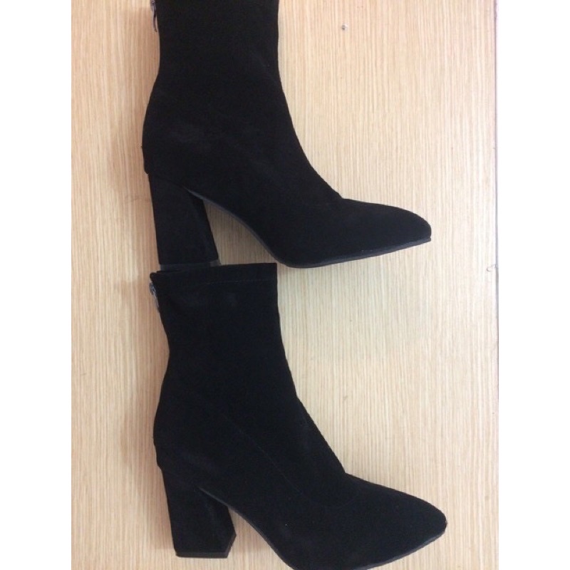 [Sẵn hàng] [freeship] Giày boots nữ I Bốt lửng gót vuông 7p, đế vuông hàng đẹp, chất da lộn