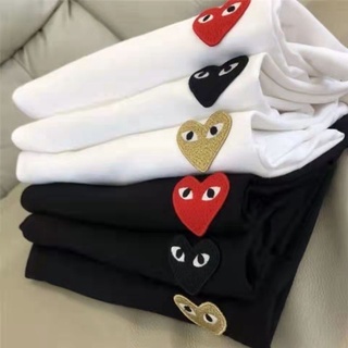 Áo thun trơn cotton trái tim mùa hè mới thêu áo thun ngắn tay dáng rộng dành cho nữ quà tặng
