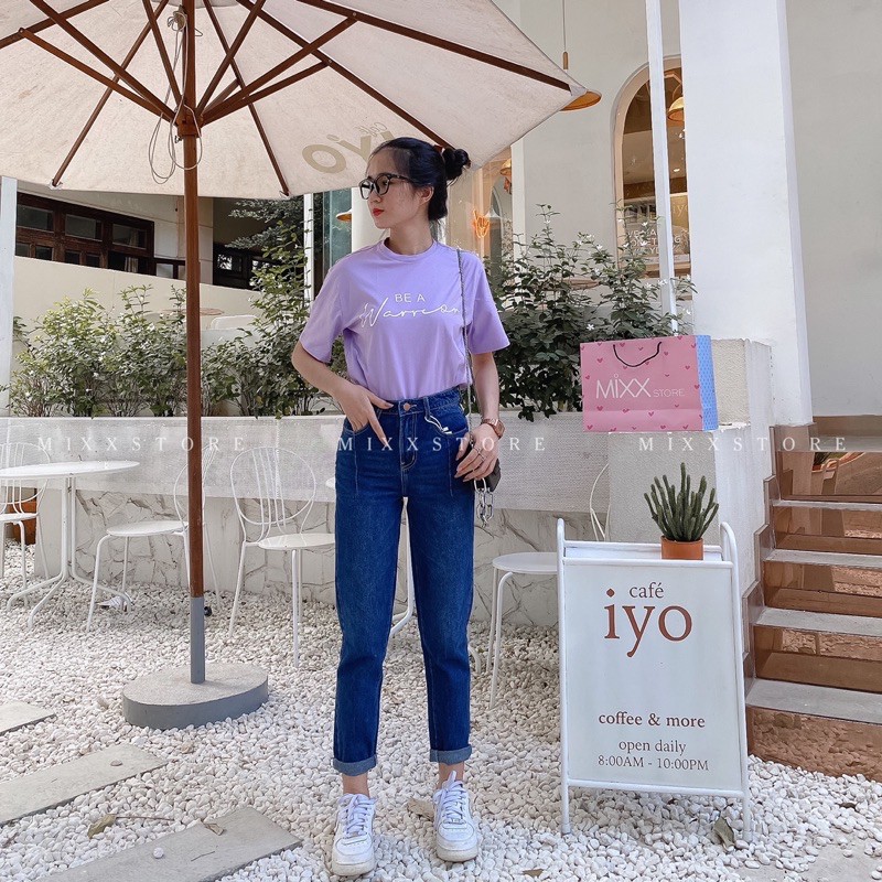 Quần Jean Nữ Baggy Lưng Cao Trơn Màu Xanh Jean Cơ Bản chất dày dặn phong cách sành điệu