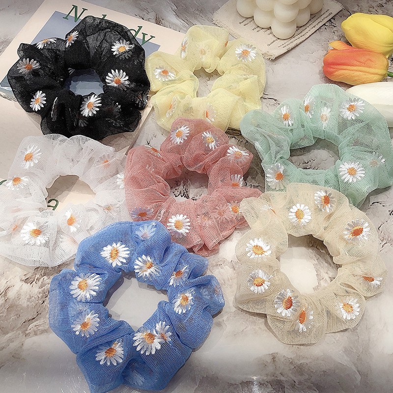 Dây buộc tóc thêu họa tiết hoa cúc đáng yêu | BigBuy360 - bigbuy360.vn