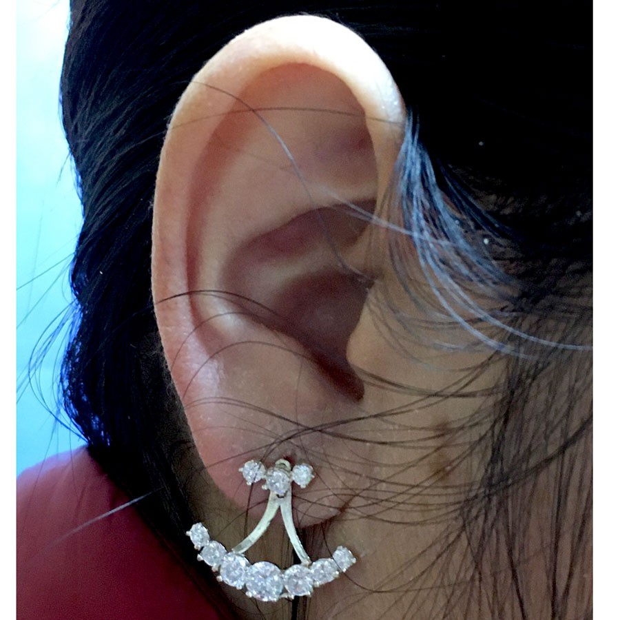 Bông tai nữ Bạc Quang Thản kiểu  khuyên nụ chốt đeo sát tai đính đá cao cấp , phong cách cá tính - QTBT83