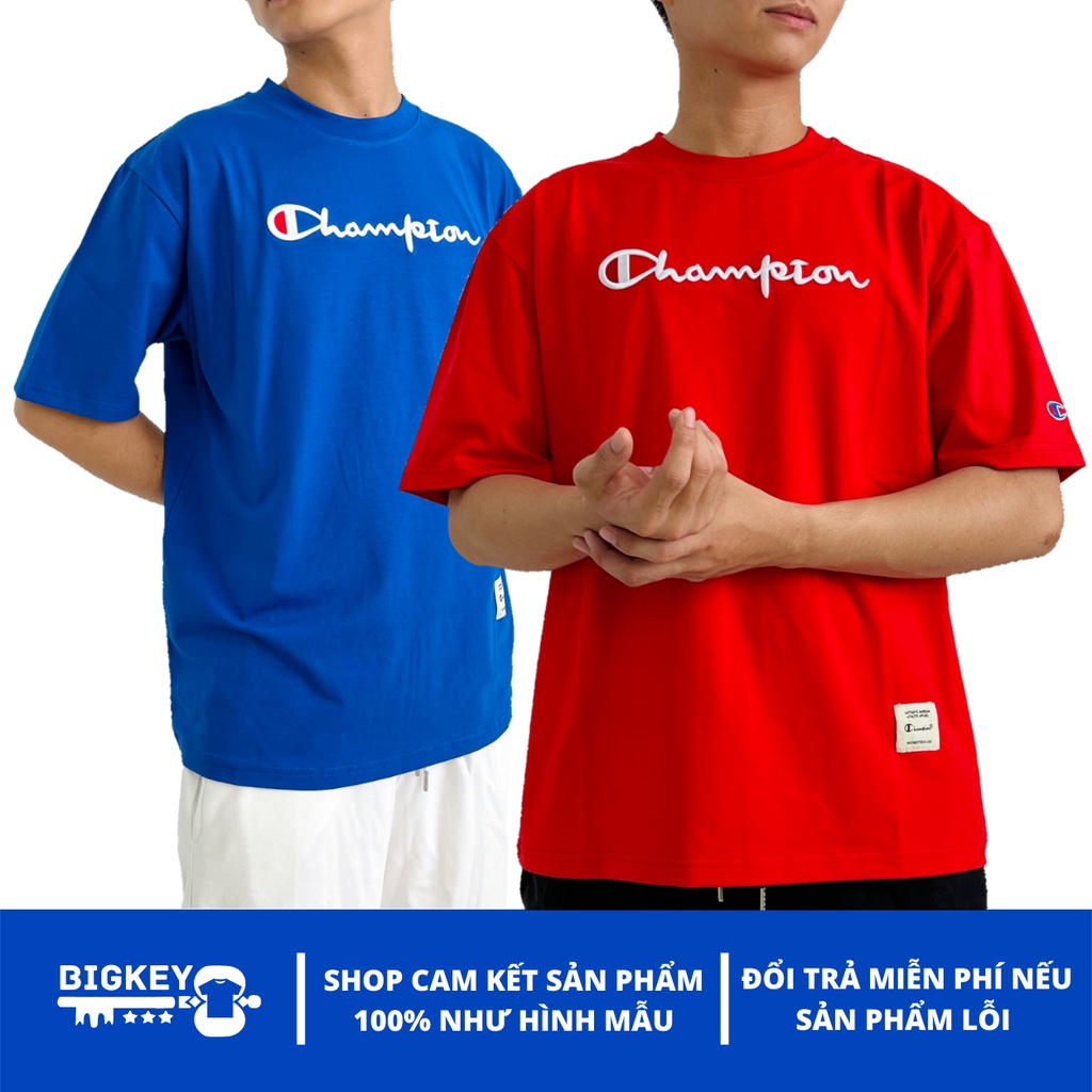 Áo thun CHAMPION chữ thêu 3D , Unisex nam nữ form rộng BIGKEY STORE