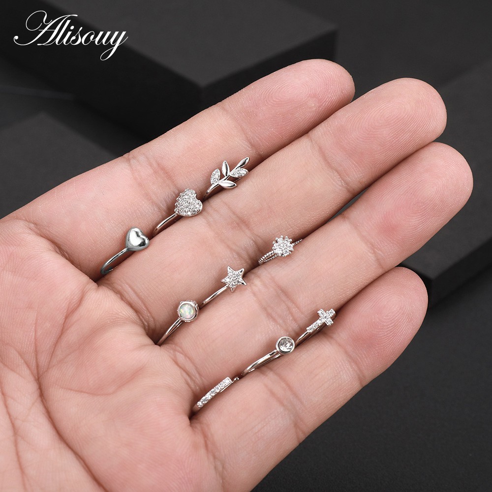 Alisouy 1 Khuyên Kẹp Mũi / Vành Tai / Cơ Thể Hình Hoa / Ngôi Sao / Trái Tim / Chữ Thập Đính Đá Zircon Giả Cho Nữ