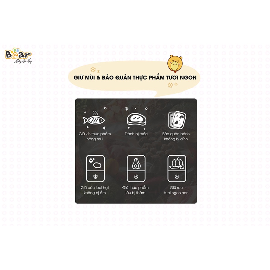 Máy hút chân không Bear A01F1  mini cầm tay 4 tính năng giúp bảo quản thực phẩm lâu Tặng kèm 30 túi, BH 18 th