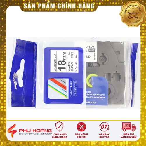 Băng nhãn Brother Nhãn in Hze-141 , 18mm*8m, chữ đen nền trong, Black on Clear