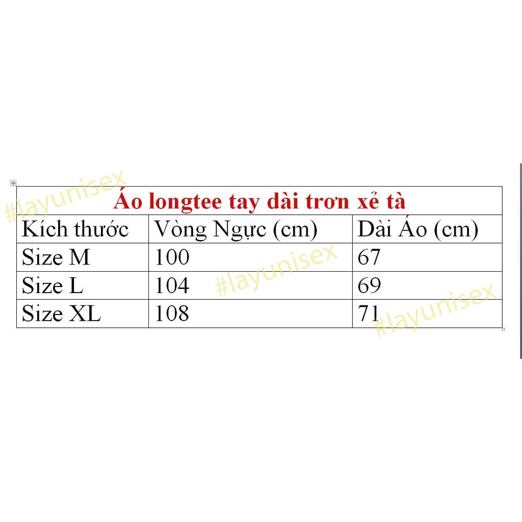 Áo thun trơn nam tay dài longtee, có xẻ tà ་