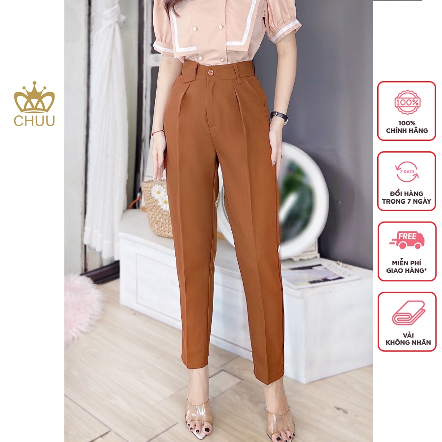 Quần tây nữ lưng cao màu nâu basic CHUU BROWN