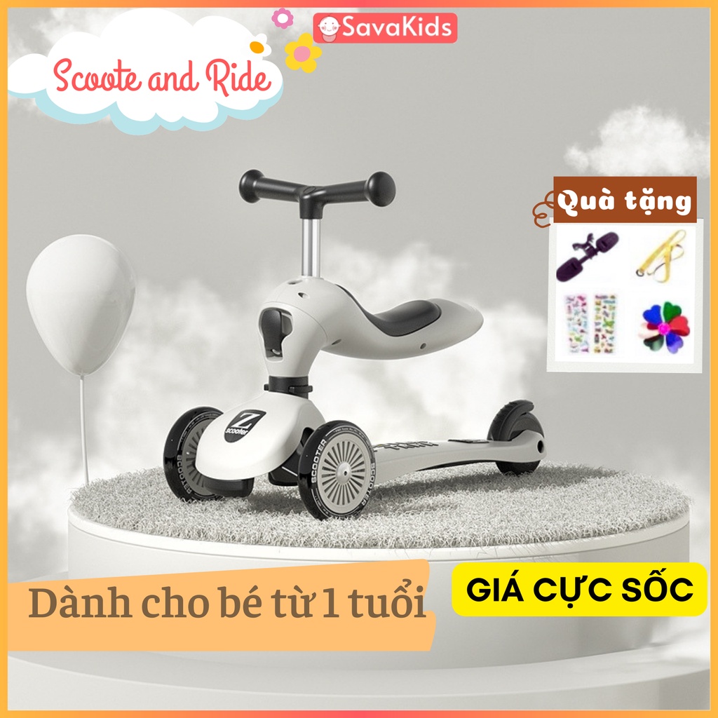 Xe Scoot and Ride Xe trượt scooter ZinBang 3in1 chòi chân Cho bé (Tặng stiker, chong chóng, bàn để chân) Savakids