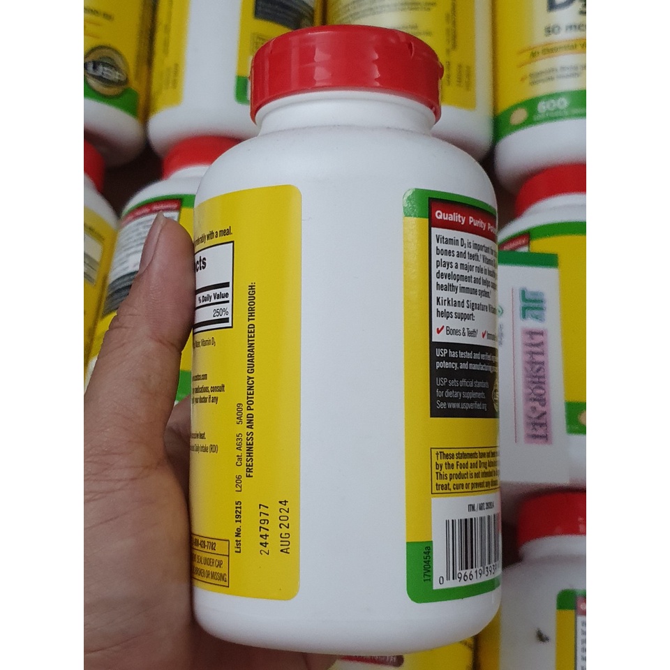 Vitamin D3 2000 IU Kirkland 600 viên từ mỹ ( Hàng nội địa Mỹ đủ bill) hấp thụ canxi giúp xương chắc khỏe