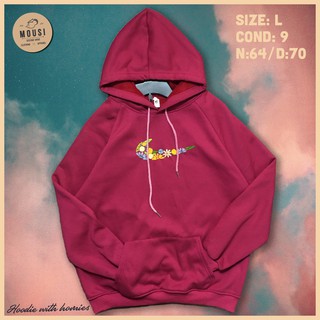 Áo Hoodie Nỉ cotton Thêu họa tiết thủ công - Secondhand (2hand) - màu Hồng đậm - UNISEX/Nam nữ - Freeship