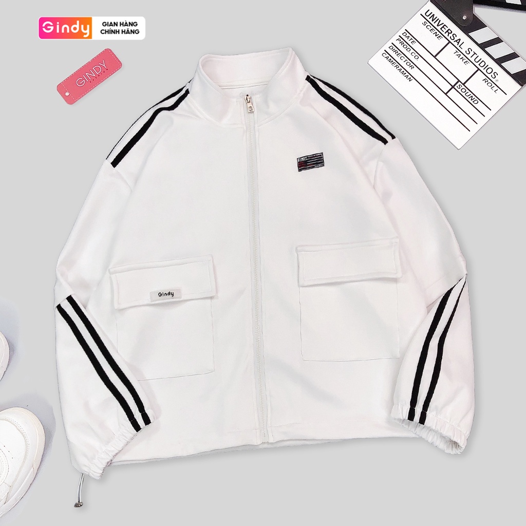 Áo khoác jacket varsity form rộng nam nữ local brand GINDY dài tay thiết kế khóa kéo ulzzang thời trang thu đông A12106
