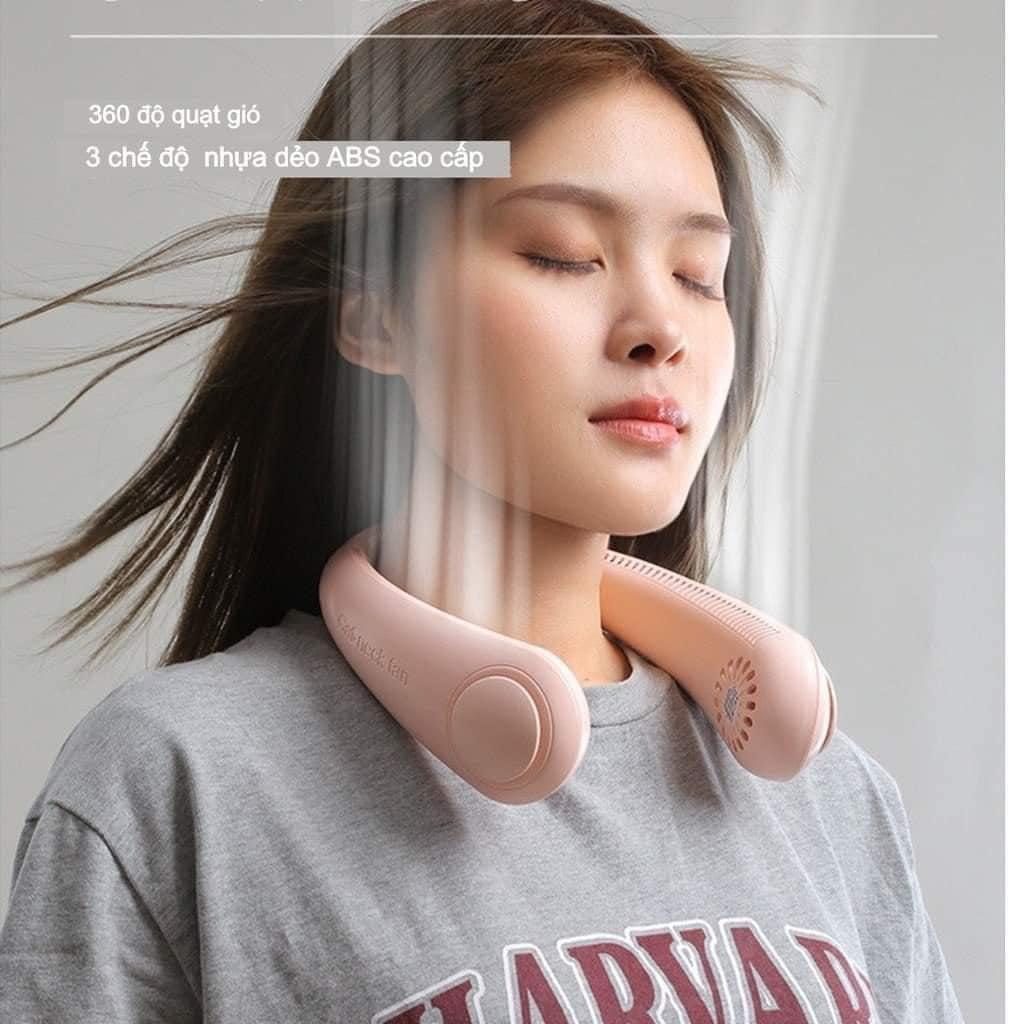 Quạt quàng cổ mini tích điện, Quạt đeo cổ không cánh thế hệ mới ba cấp độ gió chạy êm và mát