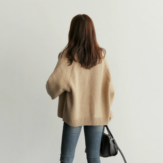 Áo khoác cardigan dệt kim dáng rộng màu trơn phong cách mùa thu cho nữ