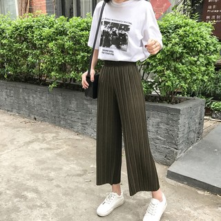 Quần ống lửng xếp ly, cạp chun thời trang
