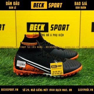 Giày Bóng Đá Mercurial Superfly 7 Elite Đen Cam Vạch Trắng Cao Cổ TF