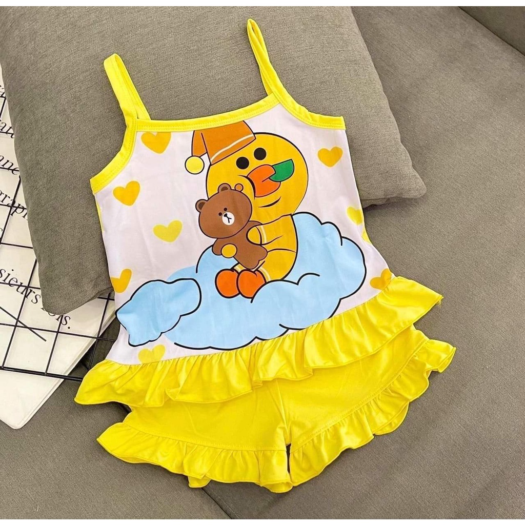 [ HOT ] Bộ đồ hai dây cho bé gái từ 7kg đến 15kg, chất liệu cực mát, in hình cực đáng yêu