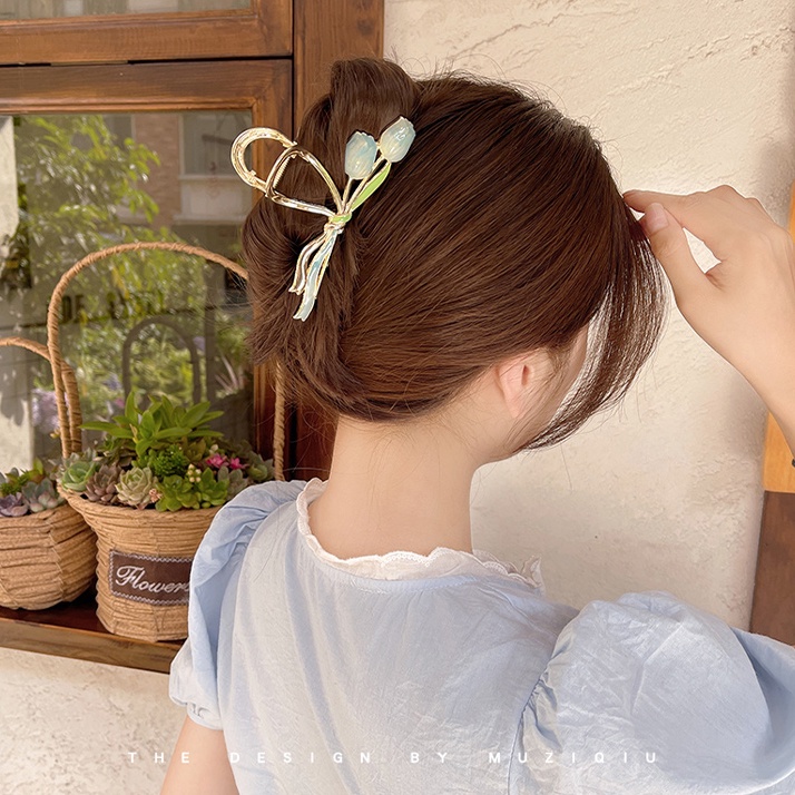 iF YOU Kẹp Tóc Kim Loại Hình Hoa Tulip / Cá Mập Phong Cách Vintage Thanh Lịch Cho Nữ