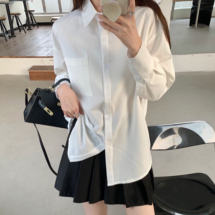 Áo sơ mi trắng DORIA dáng basic trơn có túi dài tay không nhăn AosmdaitaykhongnhanA235 P0K44