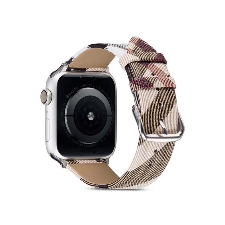 Dây Đeo Bằng Da Họa Tiết Kẻ Sọc Cho Đồng Hồ Thông Minh Apple Watch Iwatch 40mm 44mm 42mm 38mm 6 Se 5 4 3 2 1
