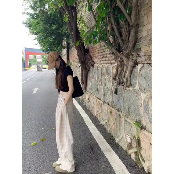 Quần Dài Dáng Rộng Lưng Cao Kẻ Sọc Thời Trang Mùa Thu Cho Nữ
