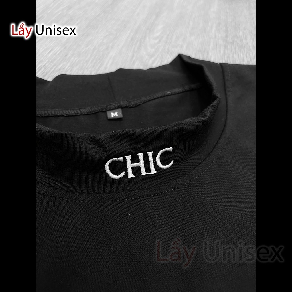 Áo thun nam tay lỡ cổ bo thêu chữ CHIC - Đen | BigBuy360 - bigbuy360.vn