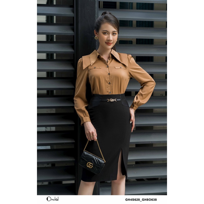 Chân váy tiwll silk dáng ôm xẻ tà kèm đai sang trong Orchid GH8O638