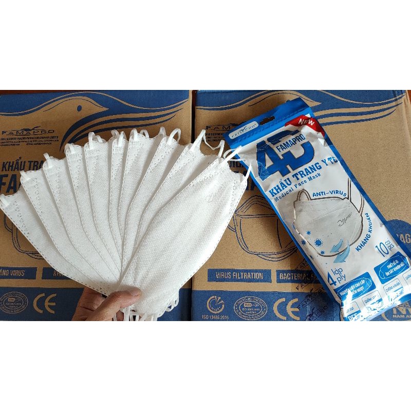 Khẩu trang 4D kf94 Famapro Túi 10 cái Khẩu trang kháng khuẩn 4 lớp