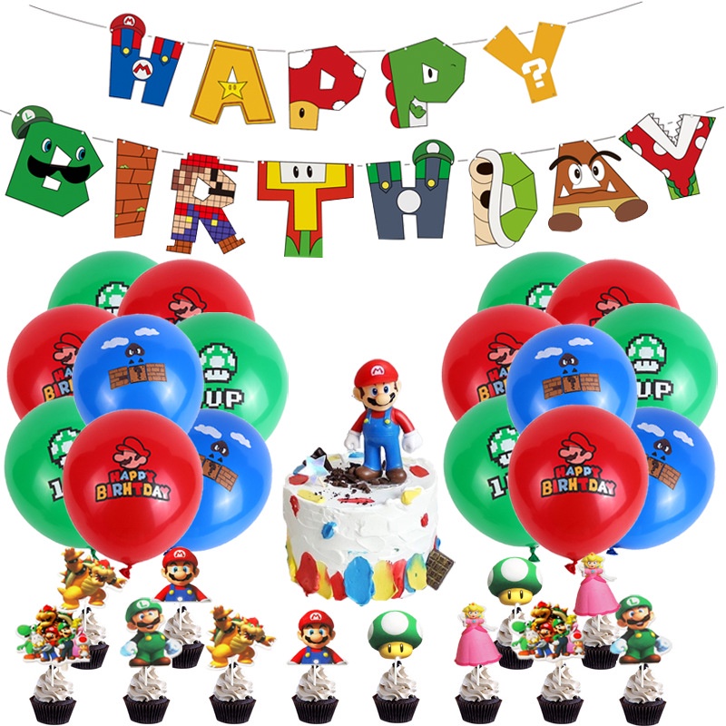 Bộ Bong Bóng Trang Trí Tiệc Sinh Nhật Chủ Đề Super Mario