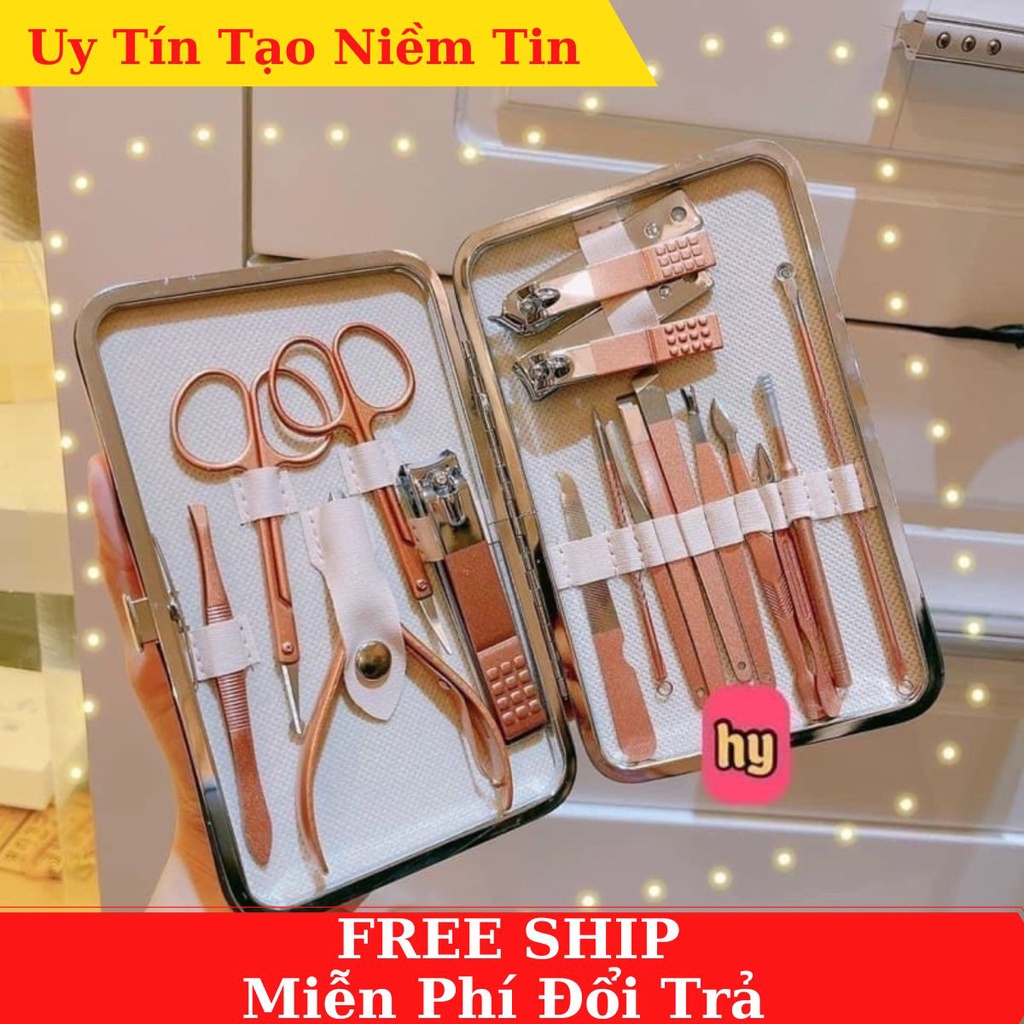 Bộ kìm cắt tỉa móng tay, chân, lông mày, mũi mắt 18 chi tiết màu Hồng siêu tiện lợi