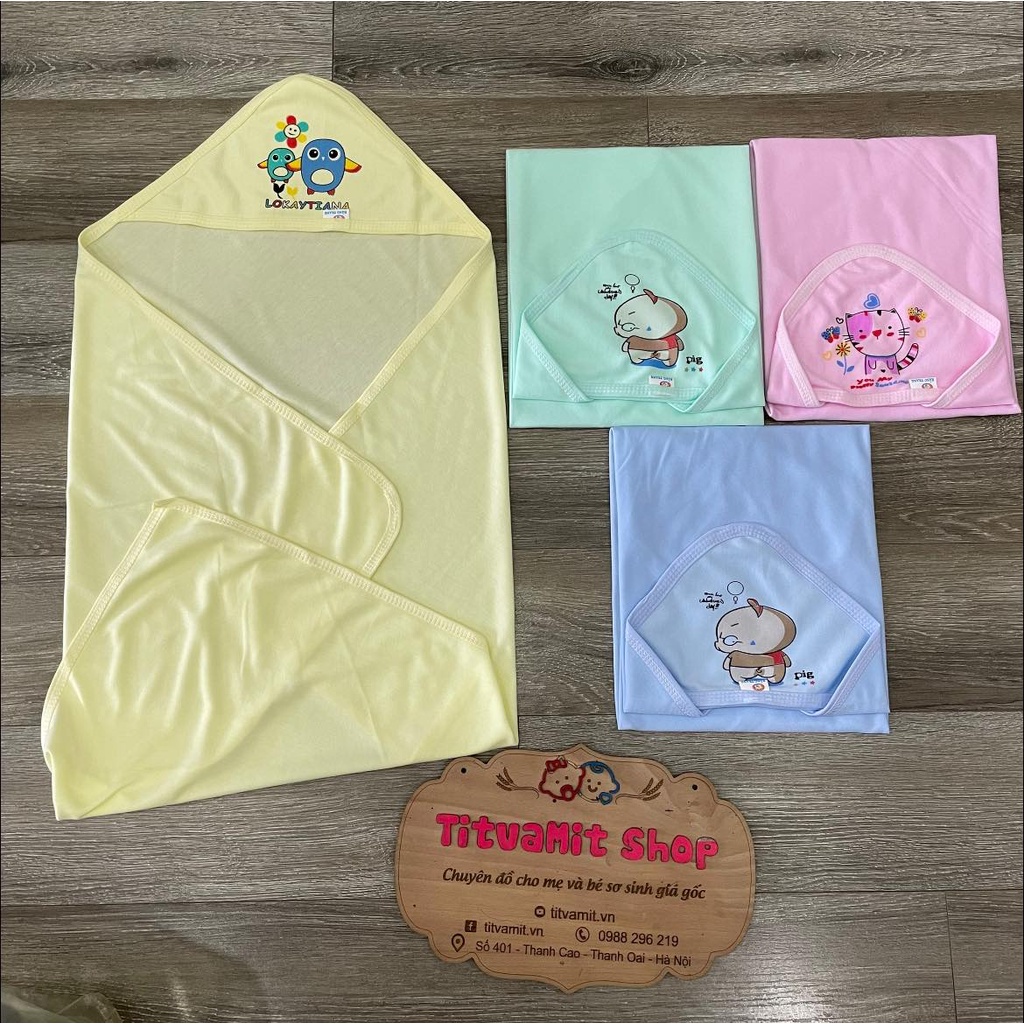 Chăn ủ hằng trang cotton in hình mũ, chăn ủ cho bé sơ sinh mùa hè vải cotton
