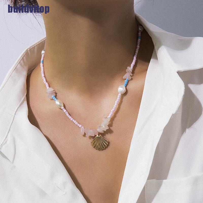 Vòng Cổ Choker Đính Hạt Ngọc Trai Hồng Phong Cách Boho