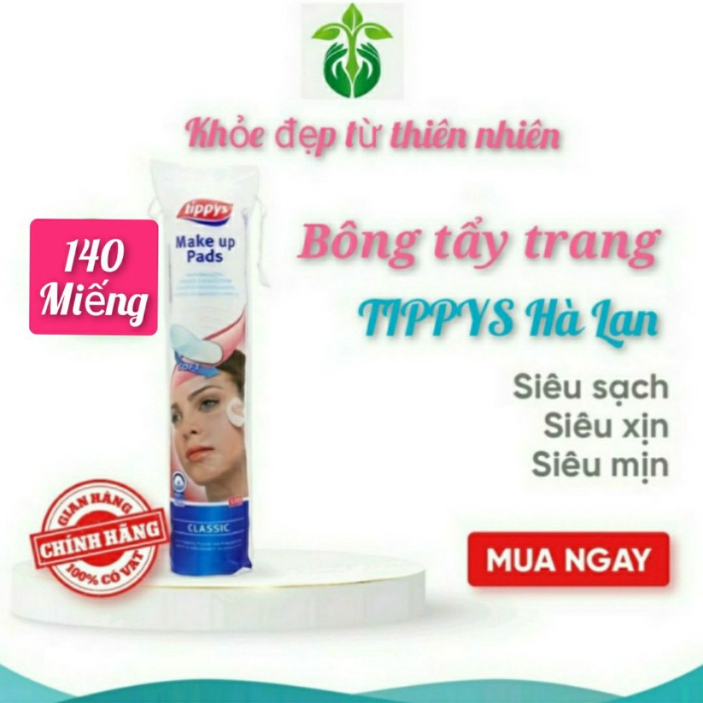 Bông tẩy trang Tippys Classic Make Up Pads 100% Cotton Tự Nhiên 140 Miếng