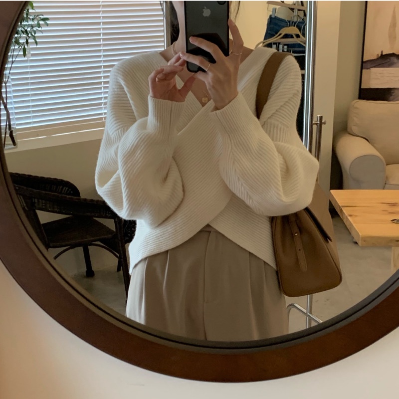 Áo len tay dài cổ chữ V thời trang dành cho nữ