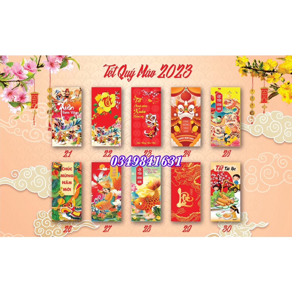 Sỉ 100 bao lì xì HOT tặng kèm túi ninong giấy in đẹp loại 1