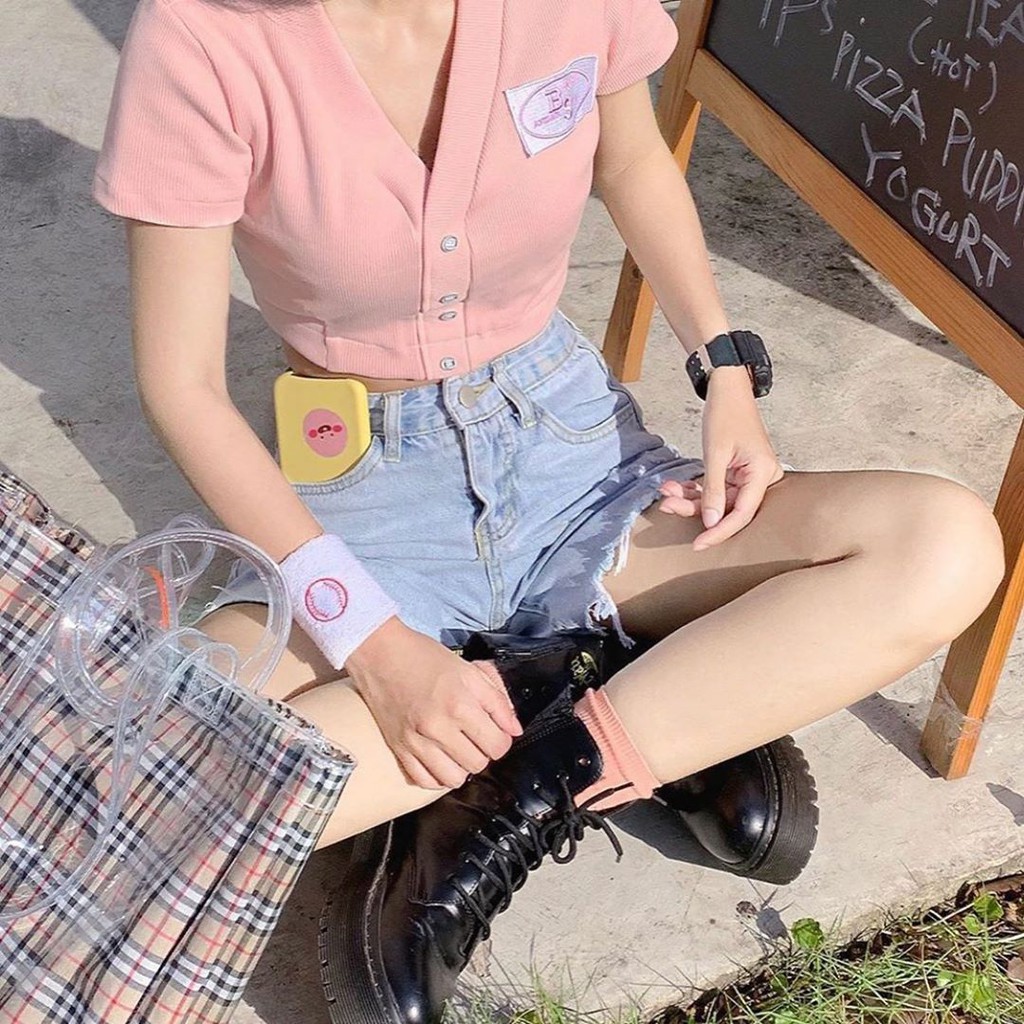 [GIÁ SỈ] Áo croptop bae Unisex cổ V cúc thêu chất cotton dày dặn co giãn 4 chiều SABI SHOP FREE SIZE DƯỚI 60KG | BigBuy360 - bigbuy360.vn