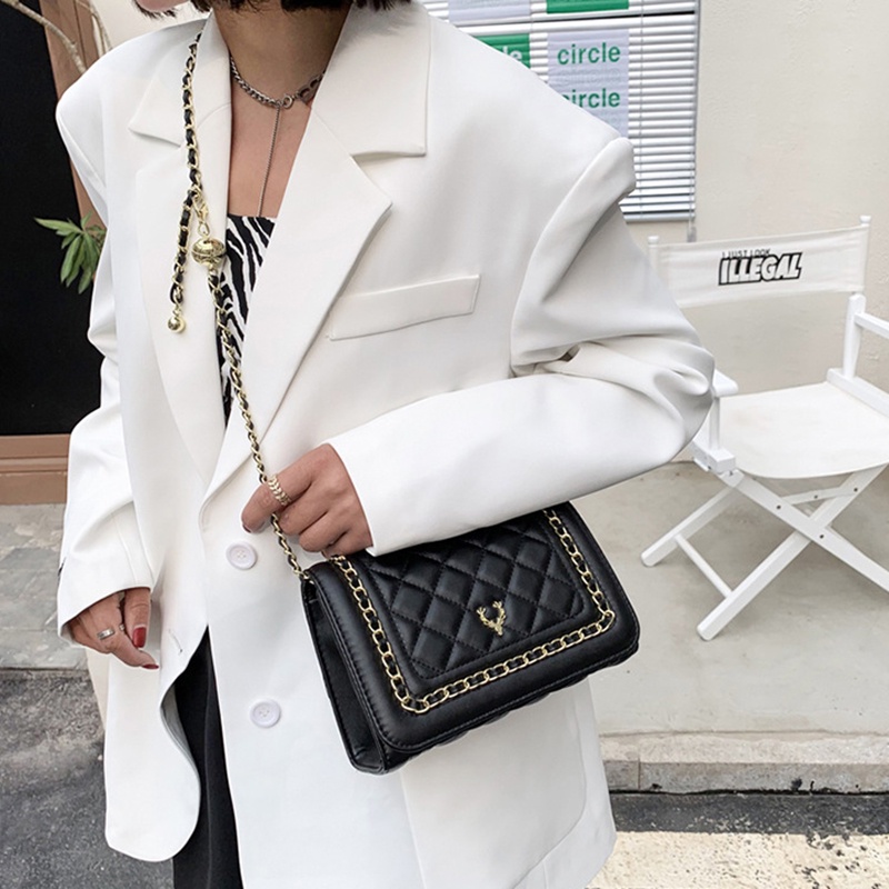 IELGY Túi Đeo Vai Dây Xích Họa Tiết Hình Thoi Thời Trang Cho Nữ