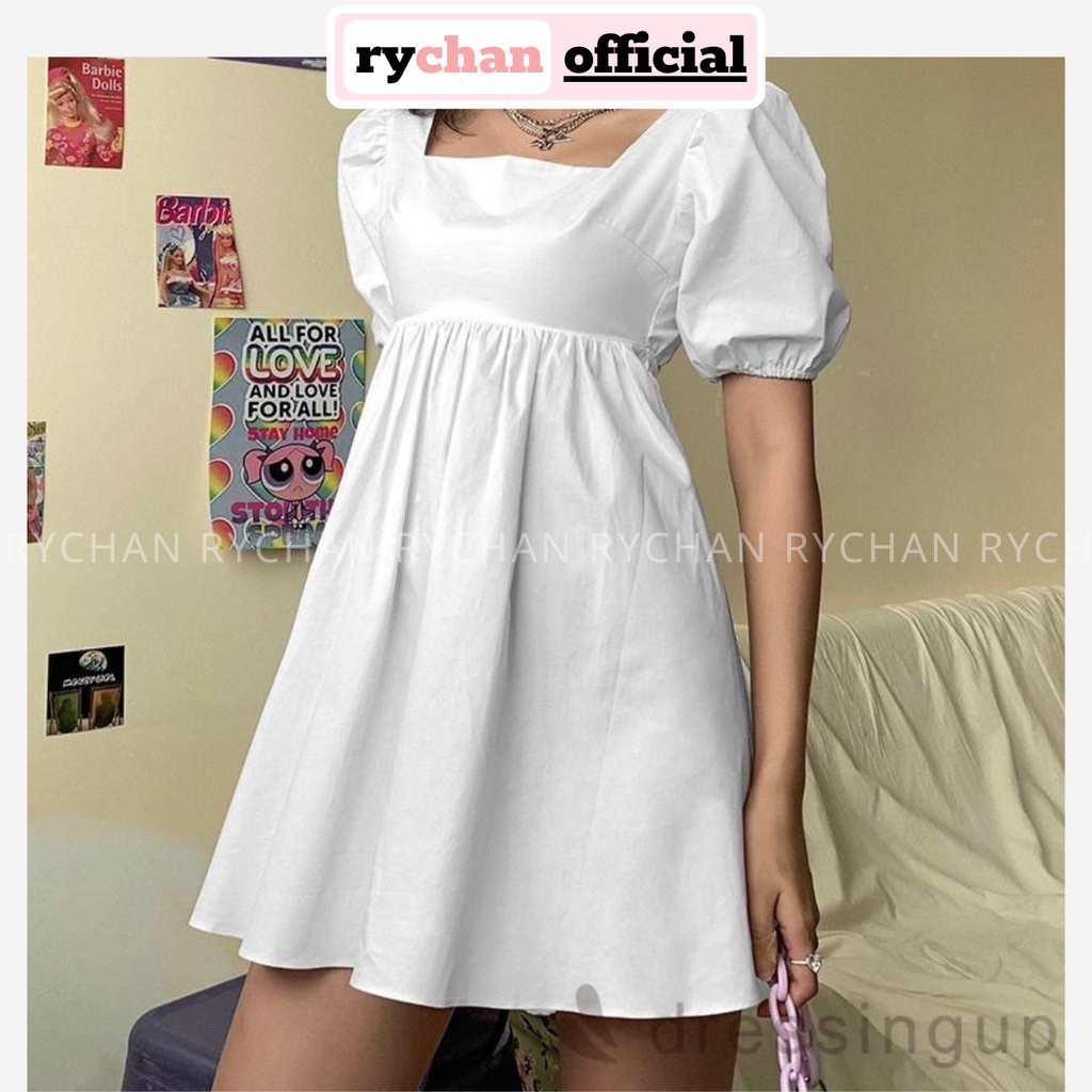 Đầm Babydoll Màu Trắng Cổ Vuông Tay Ngắn Phồng Cực Hot Hit [ẢNH THẬT CUỐI] - DX9897