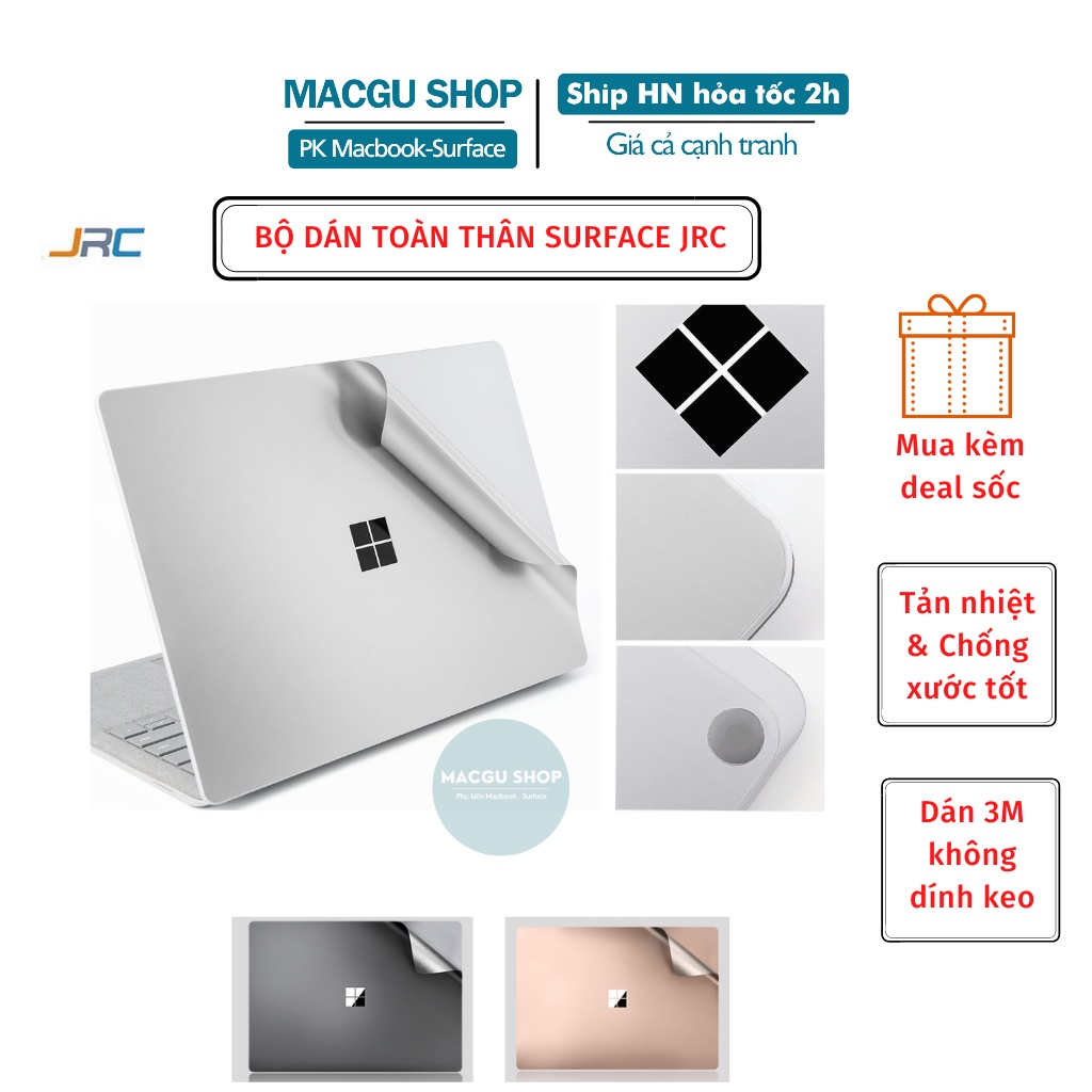 Bộ Dán Toàn Thân Surface Laptop 1/2/3/4 chính hãng JRC-Chất liệu 3M, không dính keo, Chống trầy xước, tản nhiệt tốt