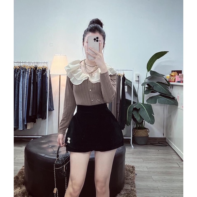 áo len tăm pha cổ ren