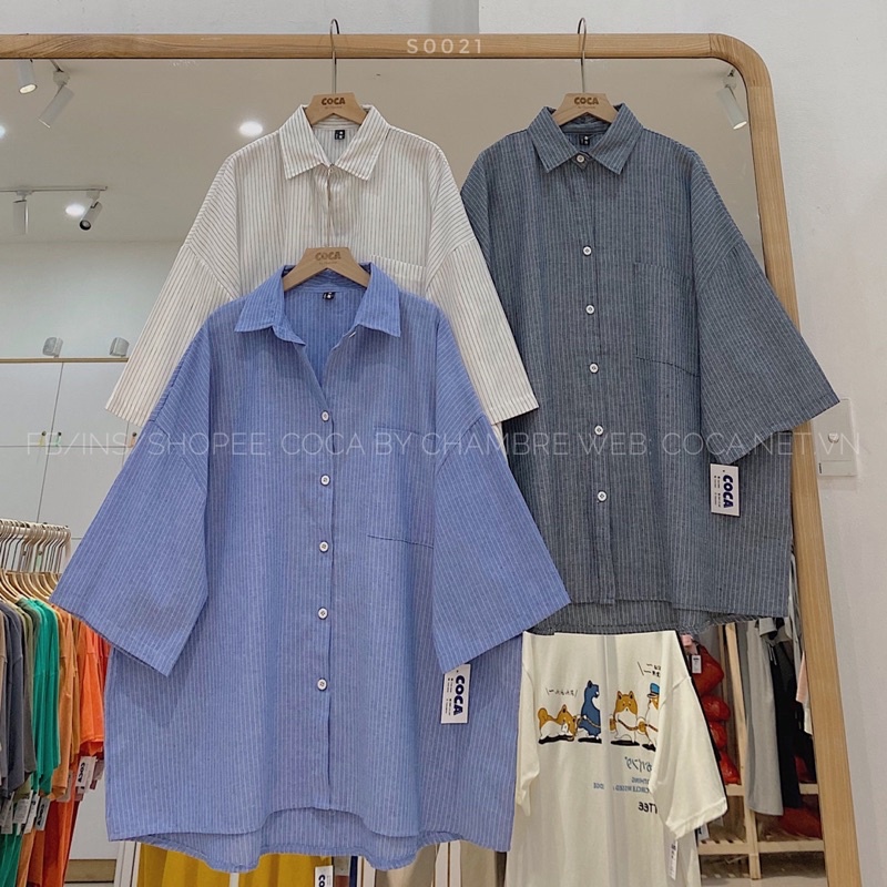 [S0021] Áo sơ mi kẻ form oversize tay lỡ vải thô dày dặn (Có sẵn/ảnh thật)
