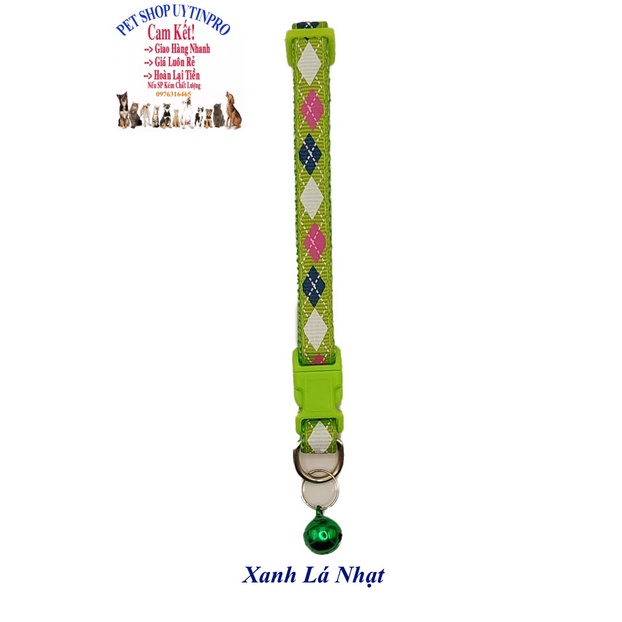 Vòng cổ kèm chuông cho Chó Mèo dưới 5kg In hình tứ giác Bản rộng 1cm Chất liệu dù bền chắc, Có thể điều chỉnh to nhỏ