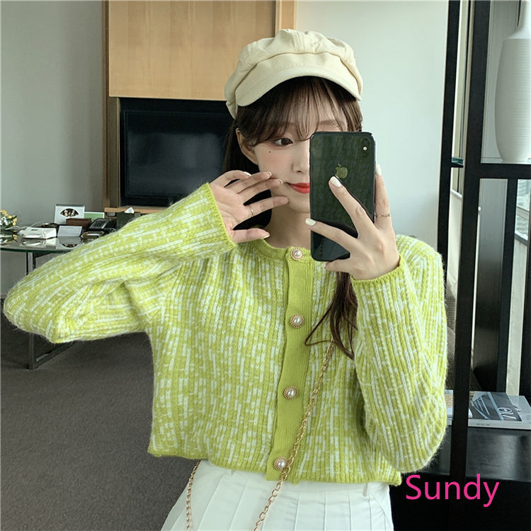 Áo Khoác Len Cardigan Tay Dài Dáng Rộng Phong Cách Hàn Quốc Cho Nữ