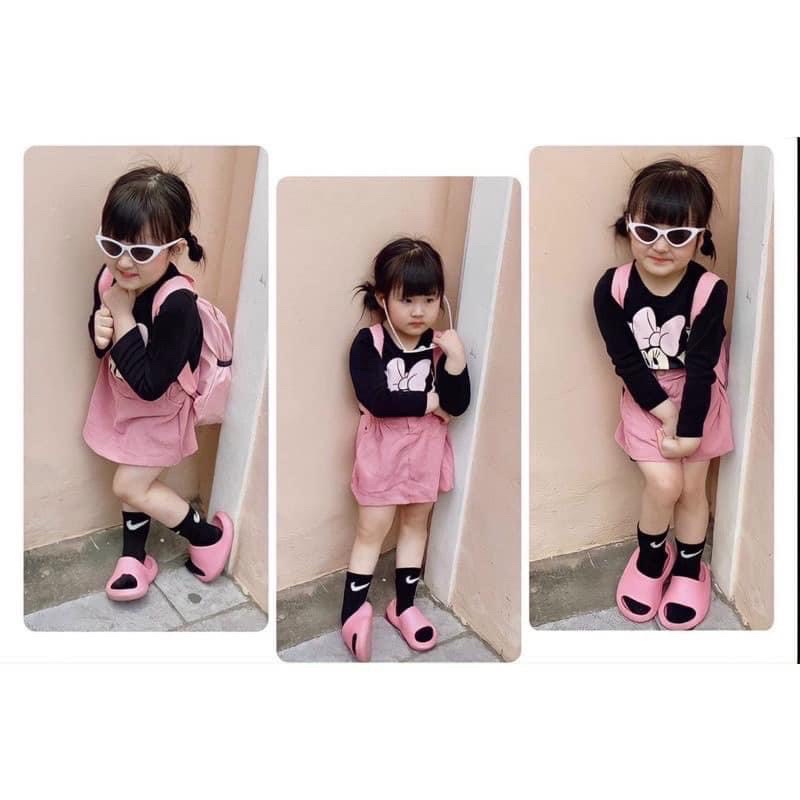 Set áo mickey đen cv nhung hồng cho bé gái