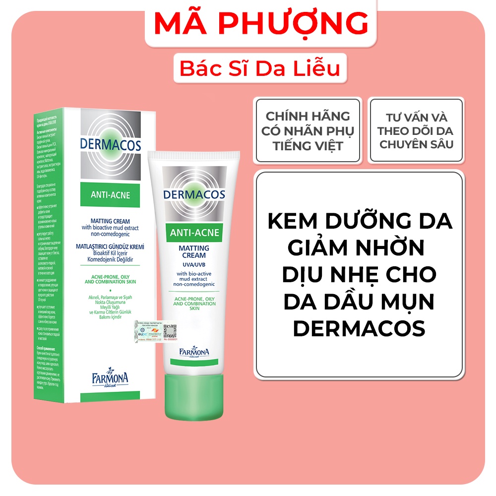Kem dưỡng Giảm nhờn dịu nhẹ da dầu mụn Dermacos Farmona Anti Acne Matti - Bác Sĩ Mã Phượng
