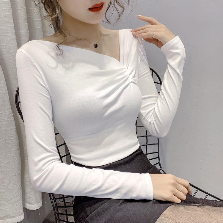 Áo Thun Tay Dài Cổ Chữ V Màu Đen Dáng Ôm Thời Trang Mùa Xuân Cho Nữ